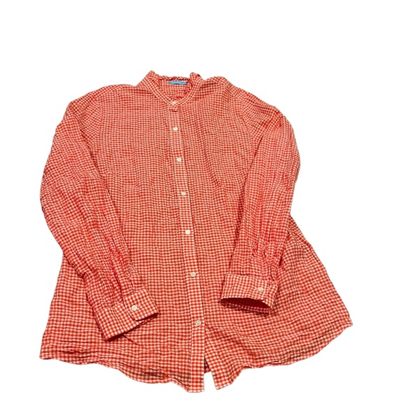 💥🦋BEAUTIFUL J.MCLAUGHLIN SIZE Large  LONG SLEEVE SHIRT seersucker red gingham - Picture 1 of 6